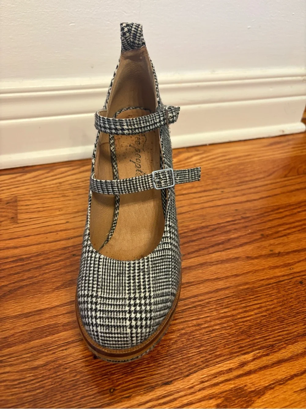 Free People Black and White Plaid Mary Jane Platform Heels